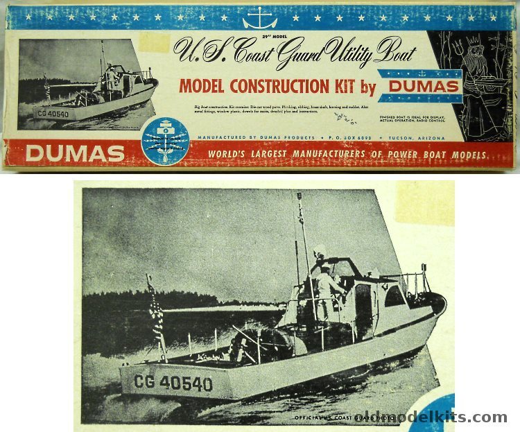 Dumas 1/24 US Coast Guard Utility Boat - 29 Inches Long Static or R/C / Gas or Electric Power, S-100 plastic model kit